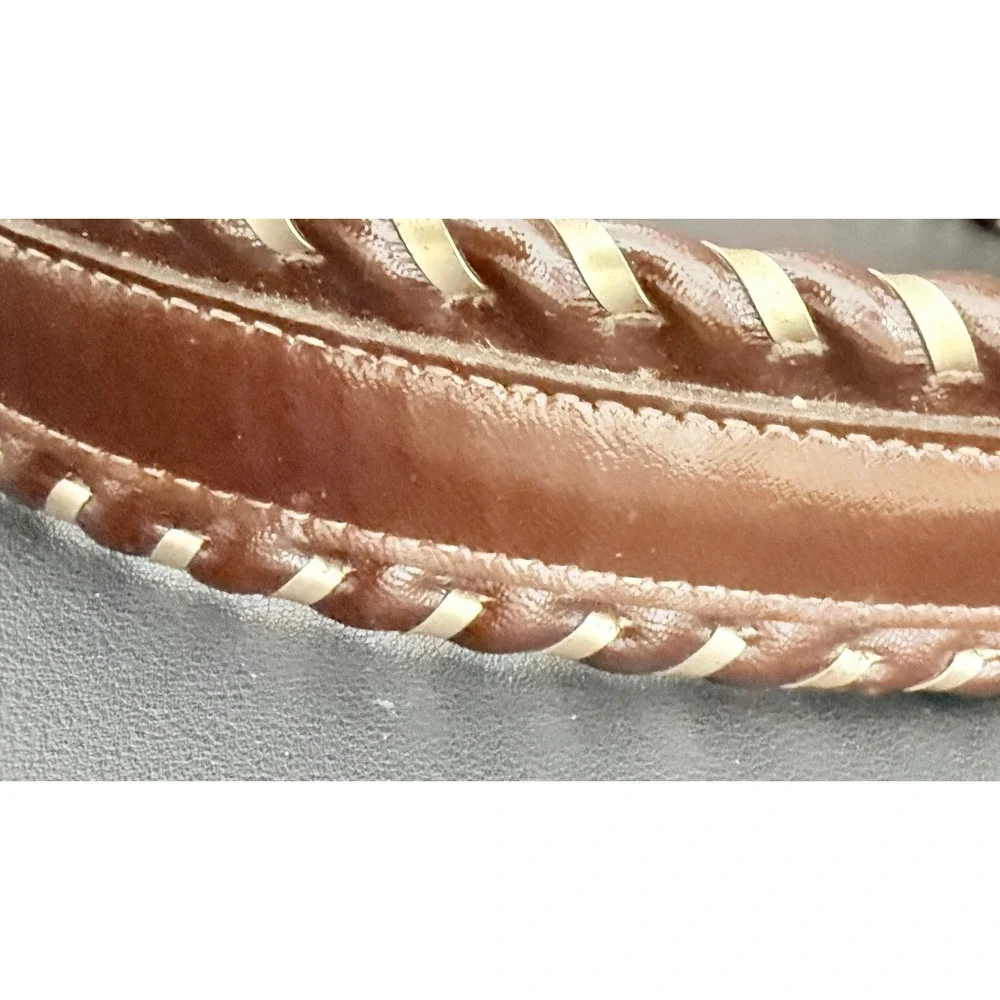 Schneider's Brown Leather Whipstitch Belt Sterling Silver Accents Size 32‎ Rodeo